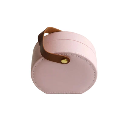 Boîte à Bijoux Ronde en Cuir Vegan pour Voyage et Quotidien Rose Poudré