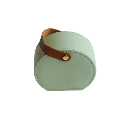 Boîte à Bijoux Ronde en Cuir Vegan pour Voyage et Quotidien Vert Sauge