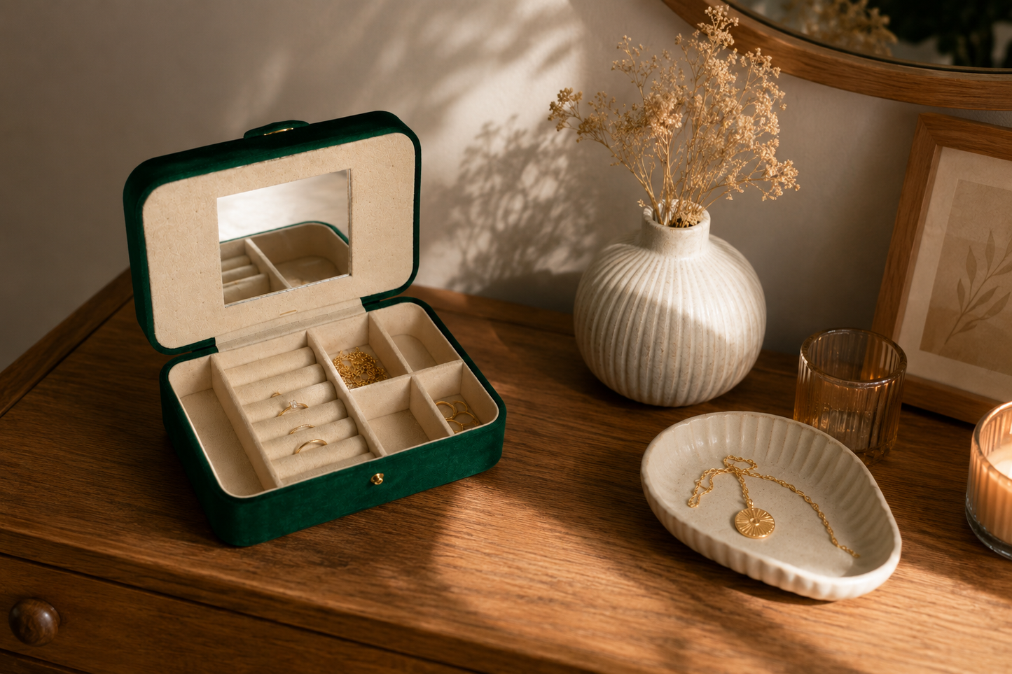 Boîte À Bijoux Velours Avec Miroir – Compact & Élégant 1