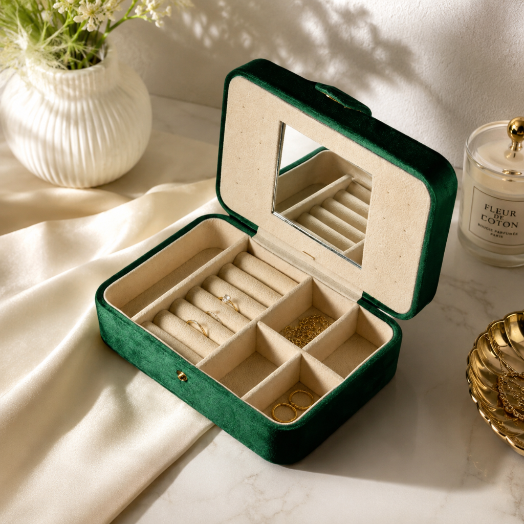 Boîte À Bijoux Velours Avec Miroir – Compact & Élégant 3
