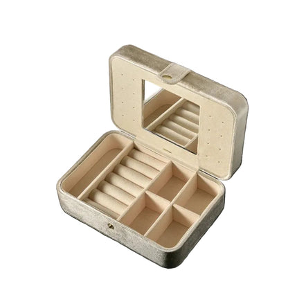 Boîte À Bijoux Velours Avec Miroir – Compact & Élégant Beige Crème