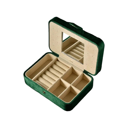Boîte À Bijoux Velours Avec Miroir – Compact & Élégant Vert Émeraude