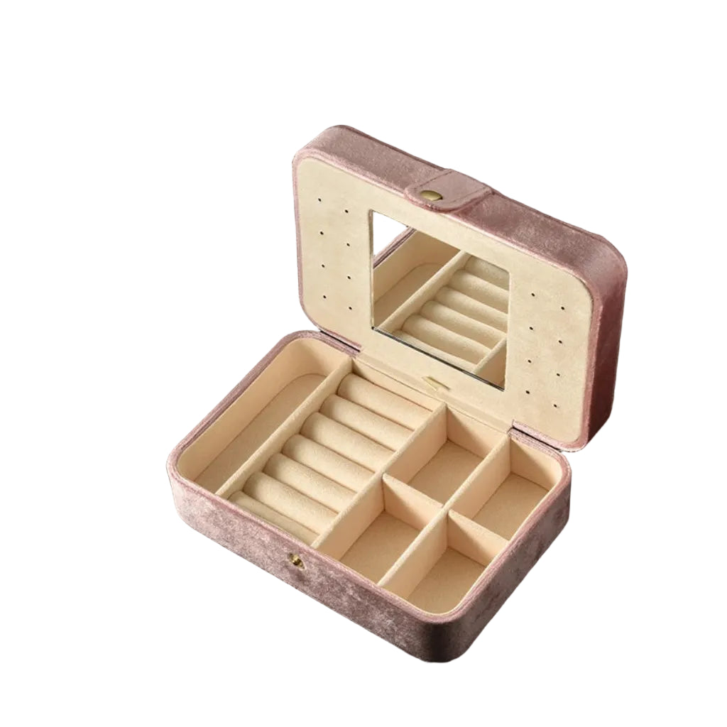 Boîte À Bijoux Velours Avec Miroir – Compact & Élégant Vieux Rose
