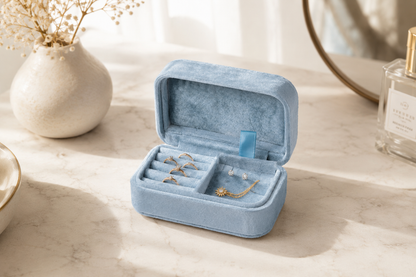 Boîte à Bijoux Velours Compacte – Rangement Voyage Bagues, Boucles & Collier 3
