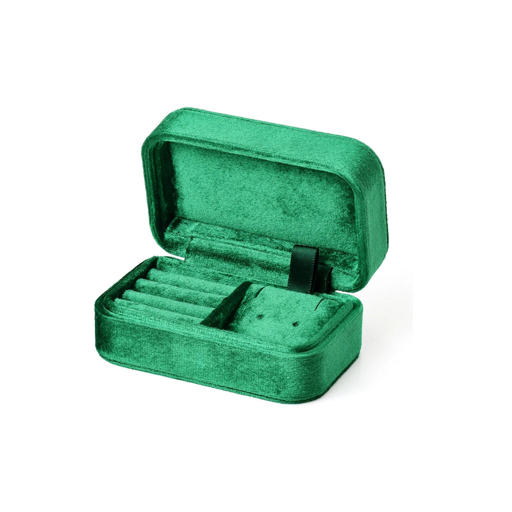 Boîte à Bijoux Velours Compacte – Rangement Voyage Bagues, Boucles & Collier Vert Émeraude