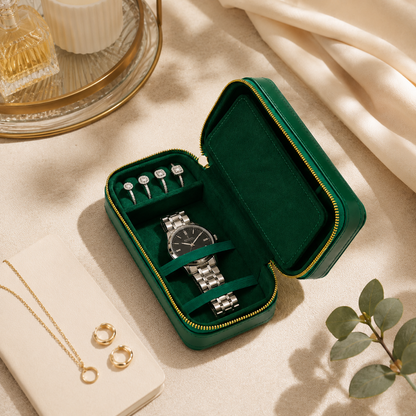 Boîte à Bijoux de Voyage en Cuir Vegan – Rangement Bagues, Colliers & Montres 2