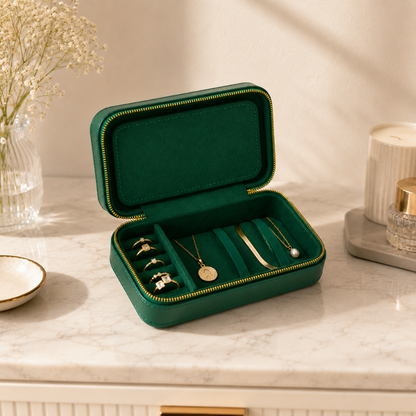 Boîte à Bijoux de Voyage en Cuir Vegan – Rangement Bagues, Colliers & Montres3