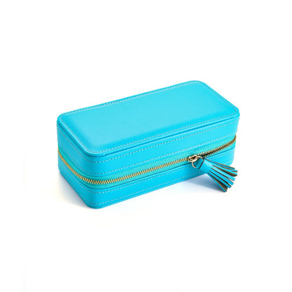 Boîte à Bijoux de Voyage en Cuir Vegan – Rangement Bagues, Colliers & Montres Bleu Turquoise