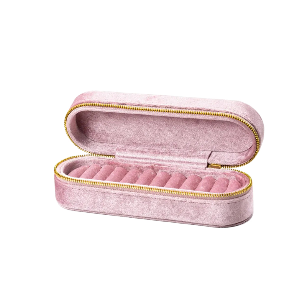 Boîte à Bijoux de Voyage en Velours – Rangement Compact pour Bagues & Bijoux Rose Vintage