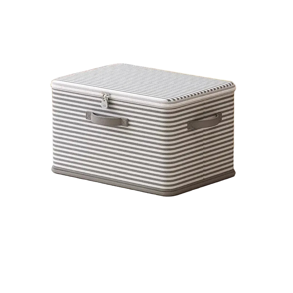 Boîte de Rangement Sécurisée avec Cadenas à Code - Coffre Pliable Rayé Gris et Blanc pour Vêtements, Couvertures et Jouets 32x24x18cm