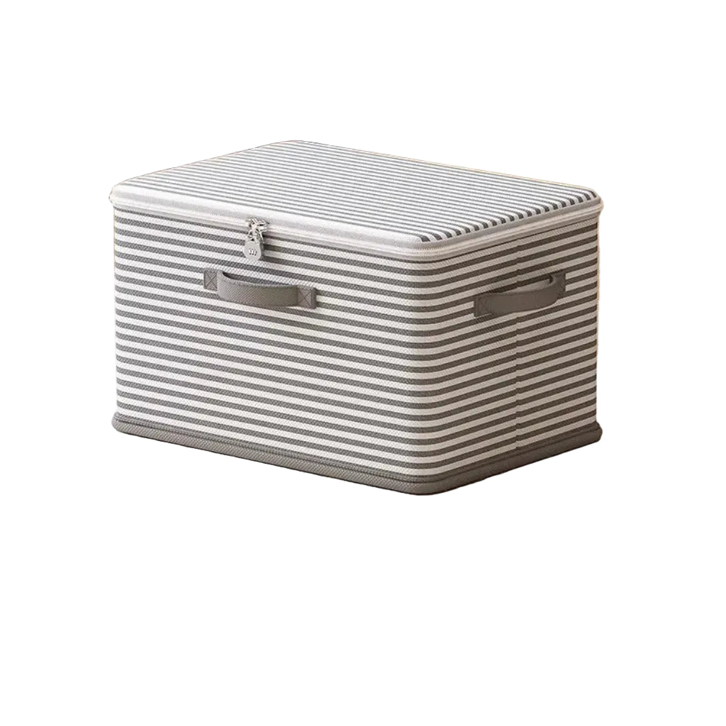 Boîte de Rangement Sécurisée avec Cadenas à Code - Coffre Pliable Rayé Gris et Blanc pour Vêtements, Couvertures et Jouets 38x26x26cm