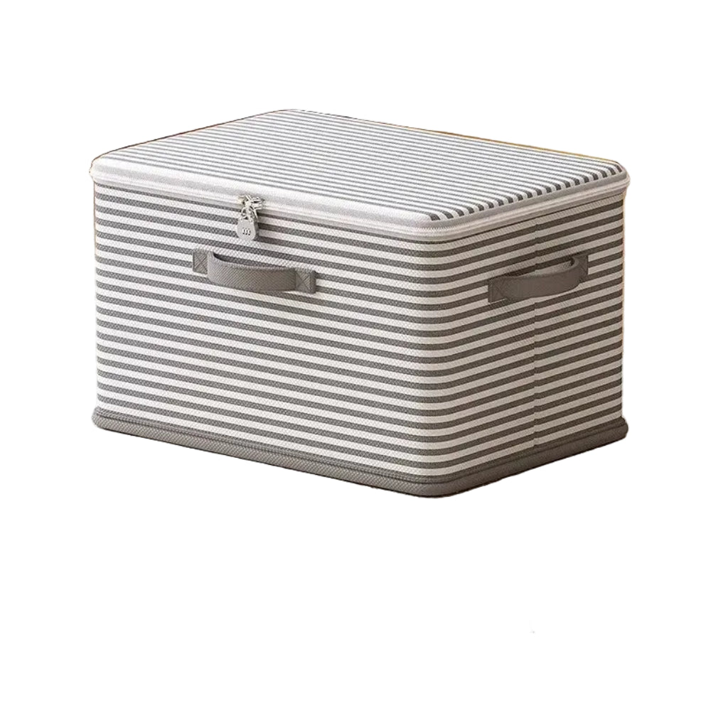 Boîte de Rangement Sécurisée avec Cadenas à Code - Coffre Pliable Rayé Gris et Blanc pour Vêtements, Couvertures et Jouets 45x30x30cm