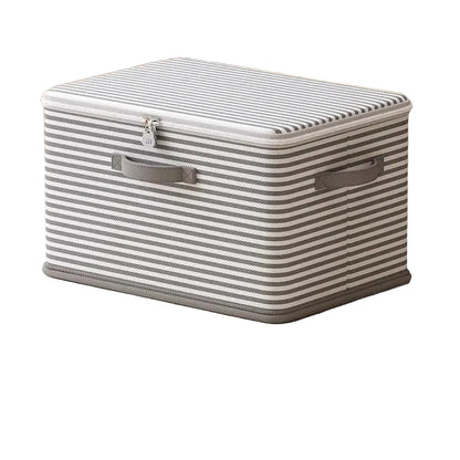 Boîte de Rangement Sécurisée avec Cadenas à Code - Coffre Pliable Rayé Gris et Blanc pour Vêtements, Couvertures et Jouets 50x35x30cm
