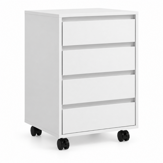 Caisson Bureau Blanc à Roulettes, 4 Tiroirs Coulissants 1