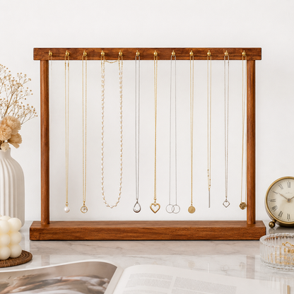 Porte-Bijoux Bois Noyer À Crochets Dorés — 30 Cm Et 40 Cm