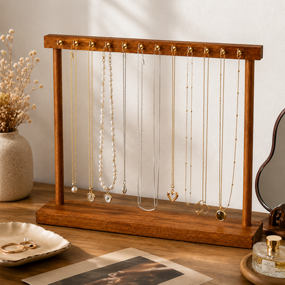 Porte-Bijoux Bois Noyer À Crochets Dorés — 30 Cm Et 40 Cm