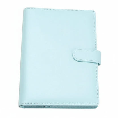 Classeur A5 Rechargeable en Similicuir — 6 Anneaux Chromés Bleu Ciel