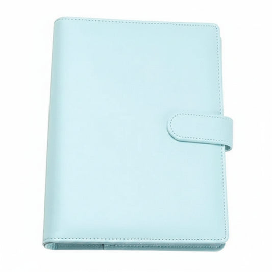 Classeur A5 Rechargeable en Similicuir — 6 Anneaux Chromés Bleu Ciel