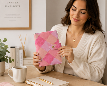 Classeur A6 Cuir PU Patchwork Rétro 6 Anneaux