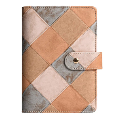 Classeur A6 Cuir PU Patchwork Rétro 6 Anneaux Camel et Gris
