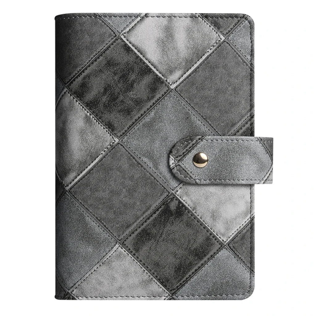 Classeur A6 Cuir PU Patchwork Rétro 6 Anneaux Gris