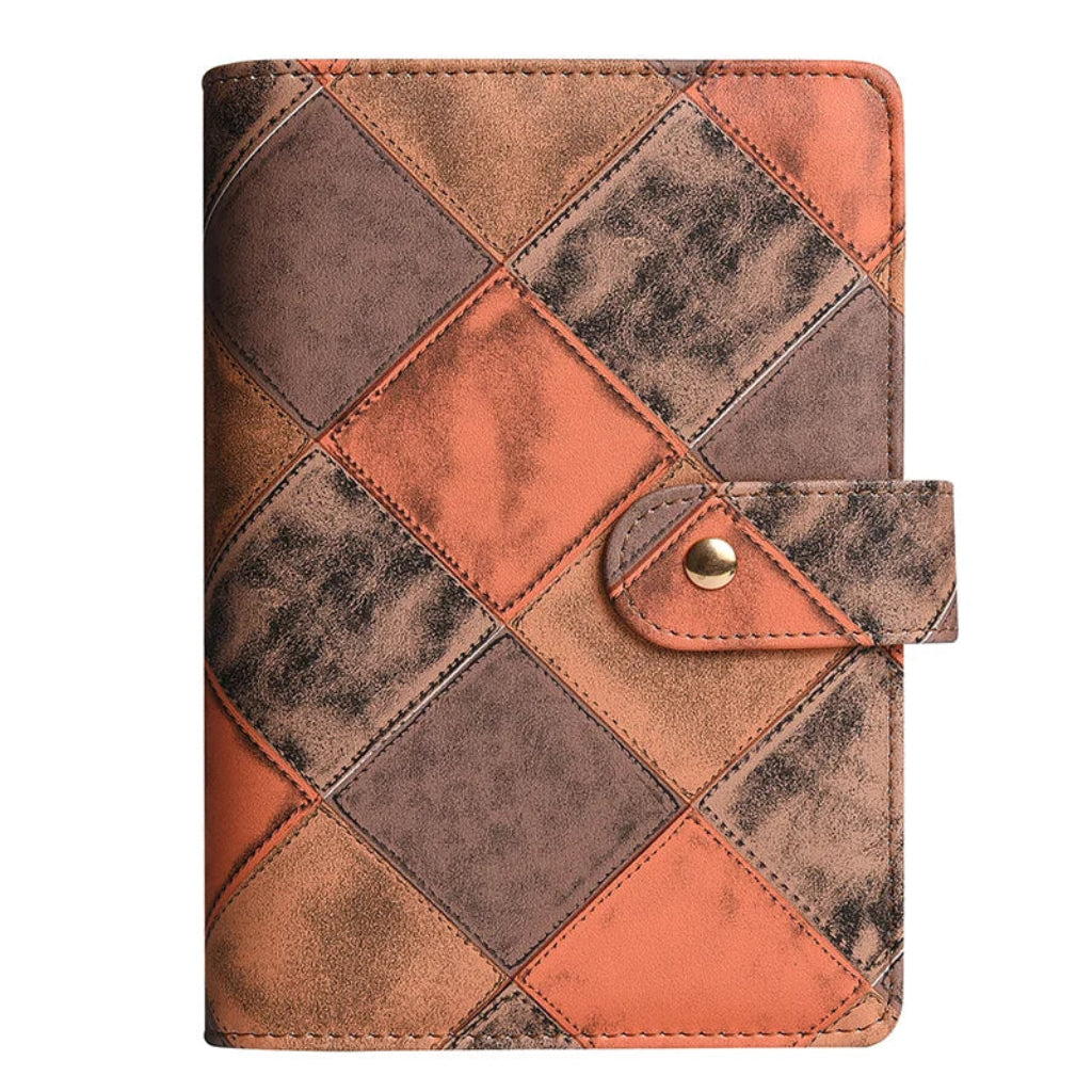 Classeur A6 Cuir PU Patchwork Rétro 6 Anneaux Marron