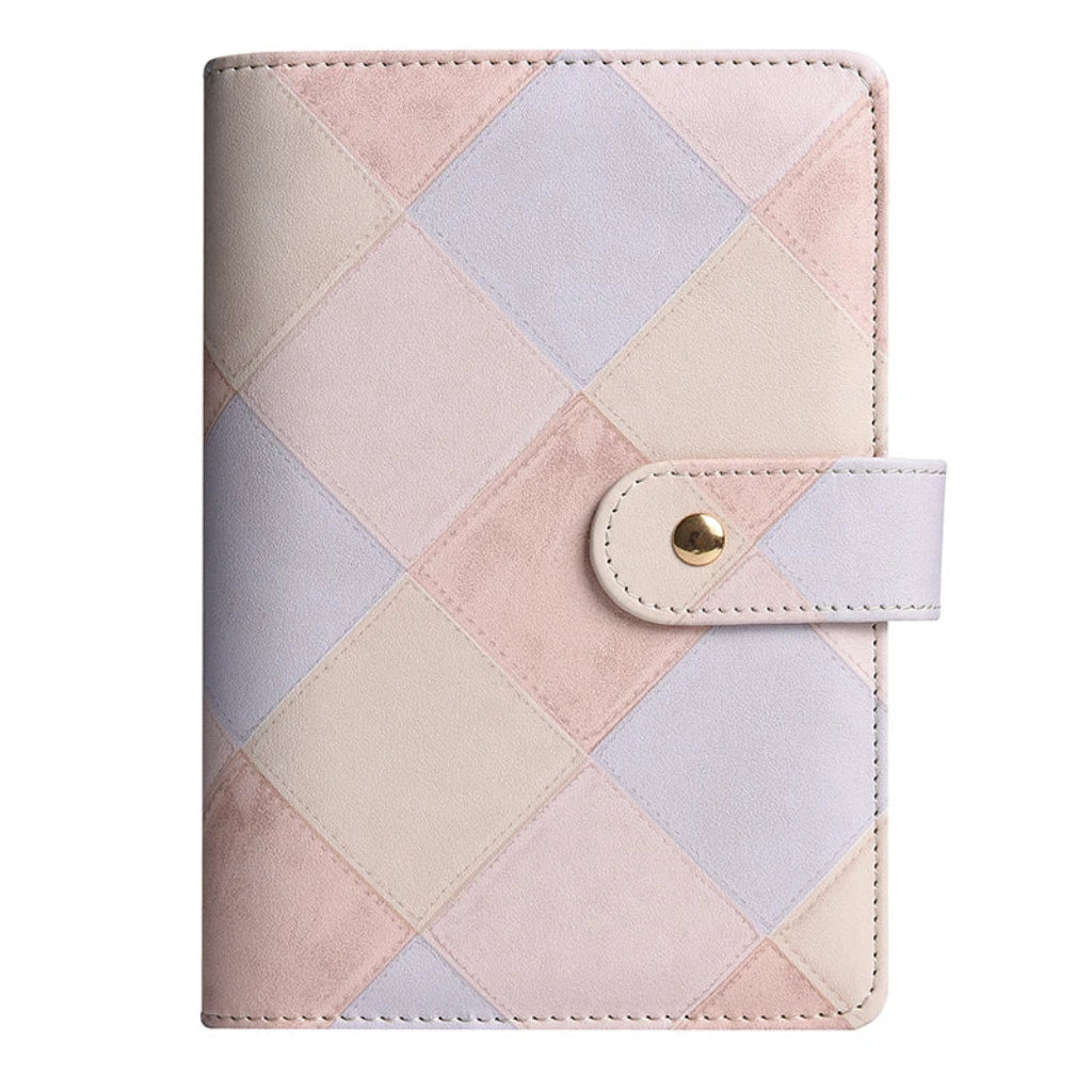 Classeur A6 Cuir PU Patchwork Rétro 6 Anneaux Rose Pastel