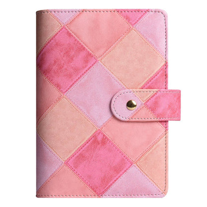 Classeur A6 Cuir PU Patchwork Rétro 6 Anneaux Rose Poudré