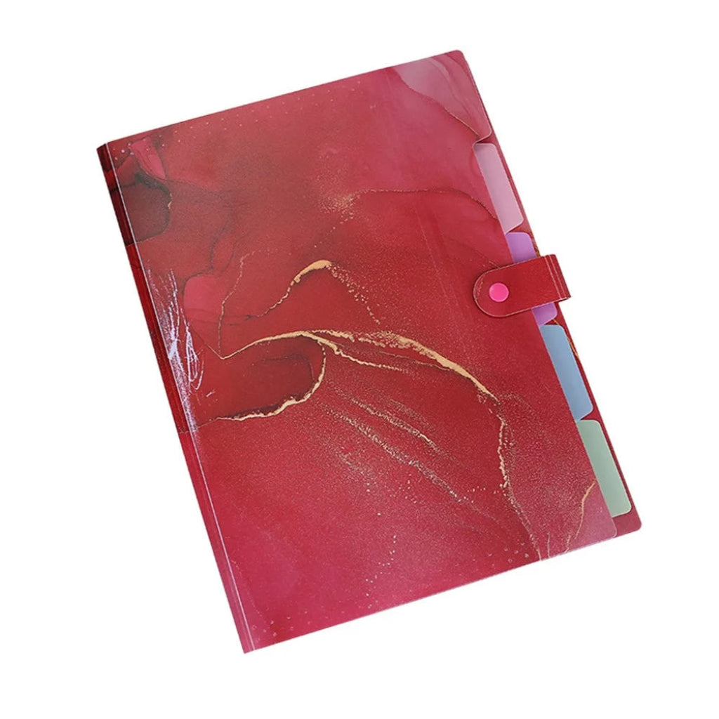 Classeur Accordéon Effet Marbre Doré 5 Compartiments A4 Rouge