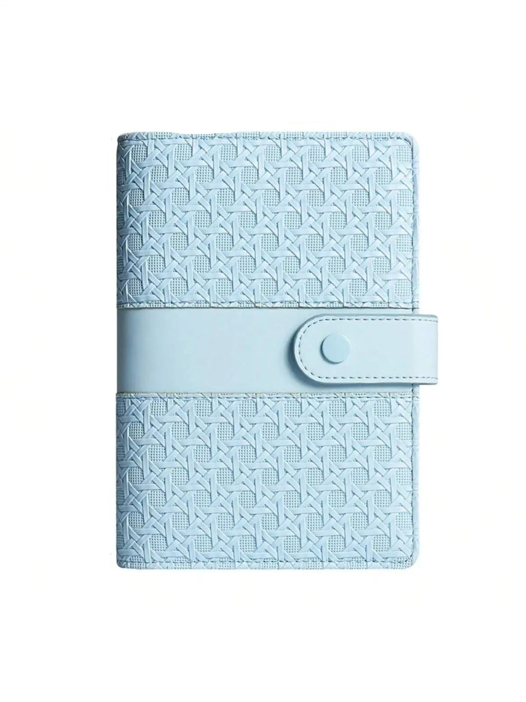 Classeur à Anneaux A6 Cuir Tressé Compact — Budget & Cartes Bleu CIel