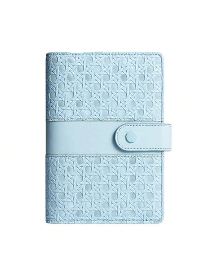 Classeur à Anneaux A6 Cuir Tressé Compact — Budget & Cartes Bleu CIel