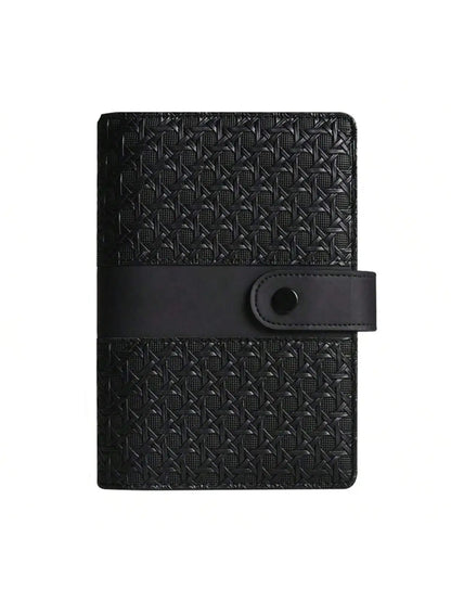 Classeur à Anneaux A6 Cuir Tressé Compact — Budget & Cartes Noir