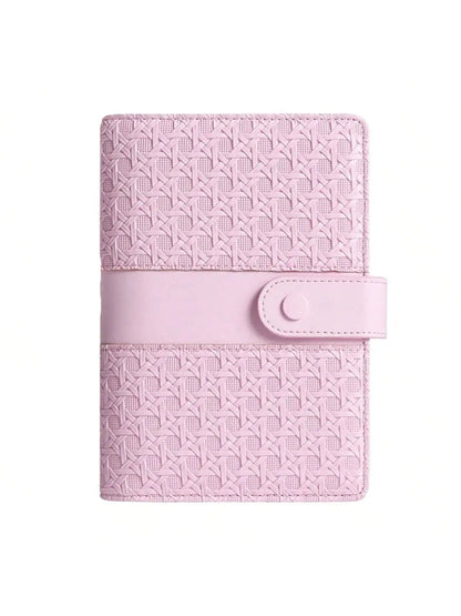 Classeur à Anneaux A6 Cuir Tressé Compact — Budget & Cartes Rose