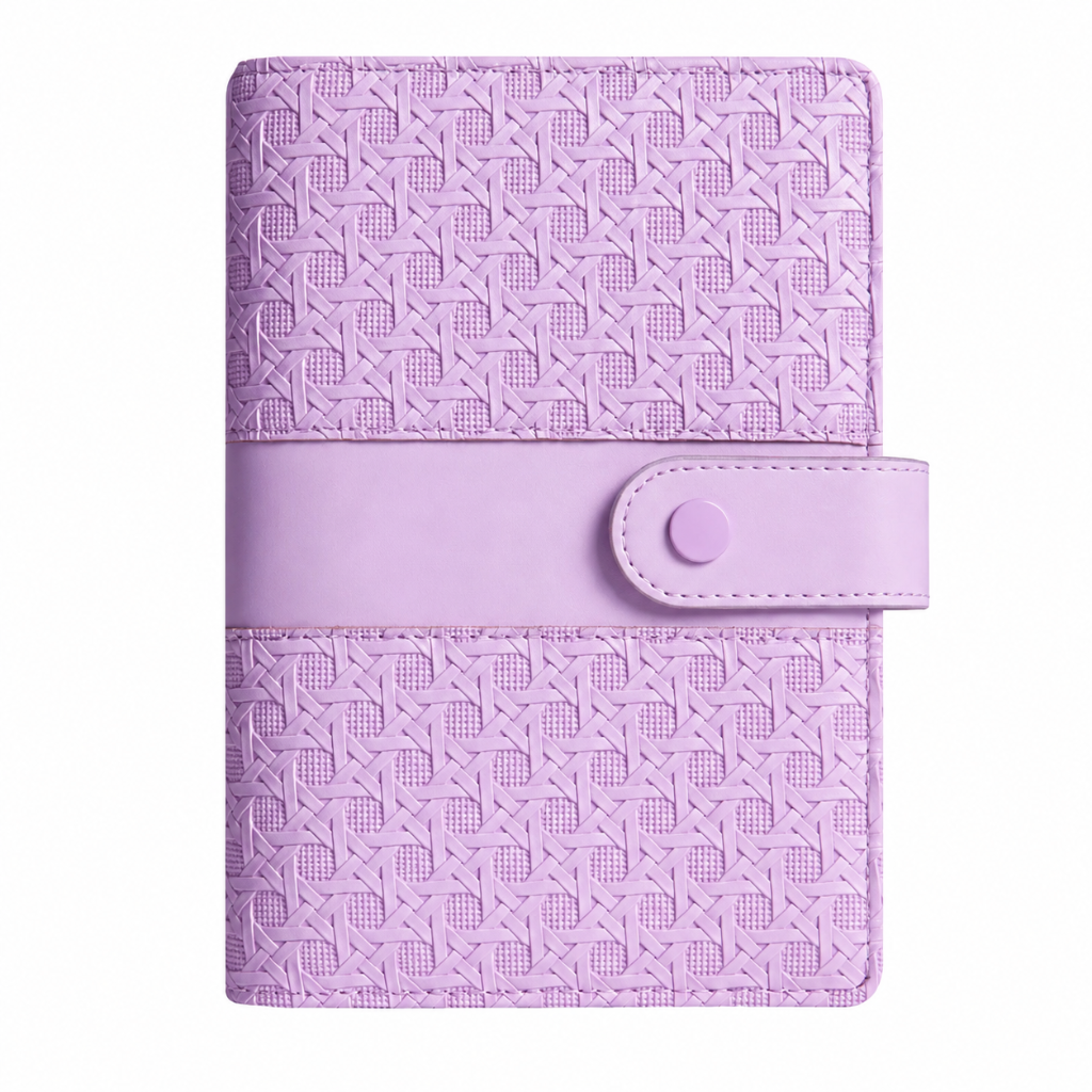 Classeur à Anneaux A6 Cuir Tressé Compact — Budget & Cartes VIolet