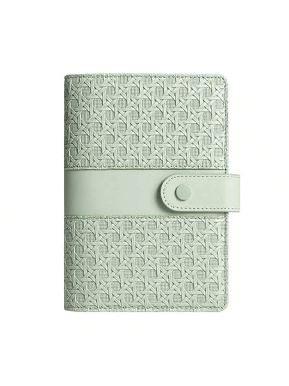 Classeur à Anneaux A6 Cuir Tressé Compact — Budget & Cartes Vert Menthe