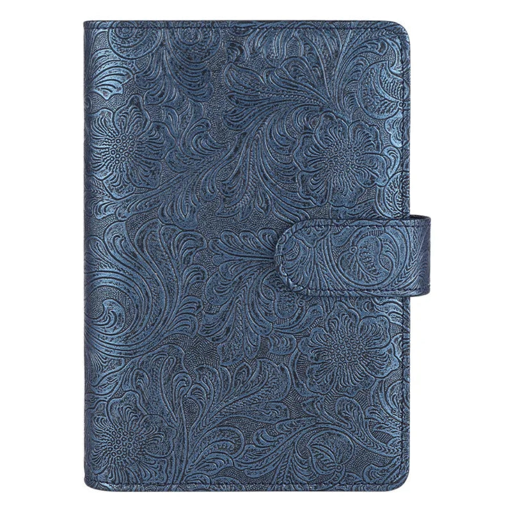 Classeur à Anneaux Cuir PU Gaufré Vintage A6/A5 – Fermoir Bleu Marine