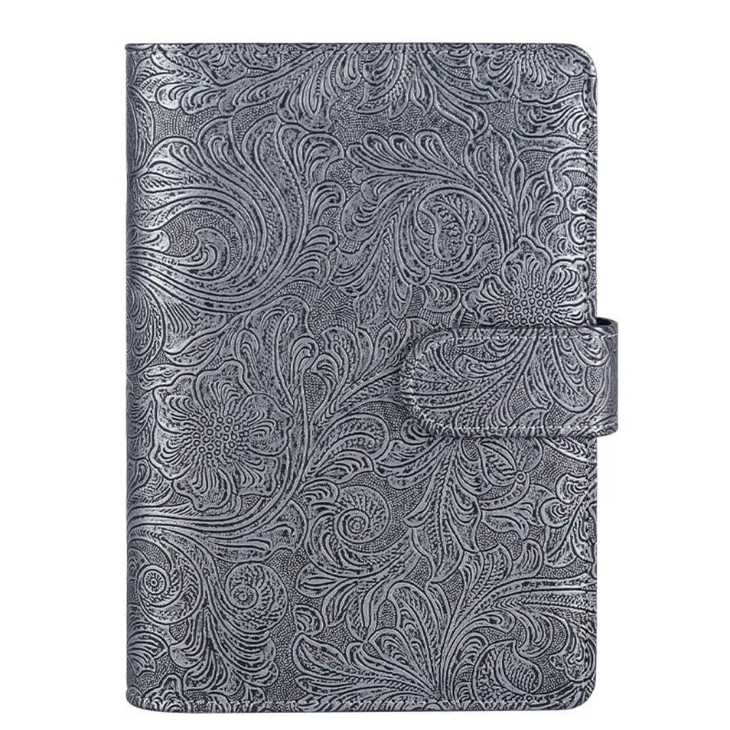 Classeur à Anneaux Cuir PU Gaufré Vintage A6/A5 – Fermoir Gris Argenté