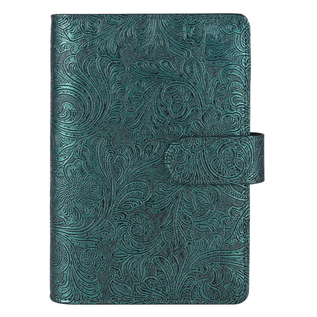 Classeur à Anneaux Cuir PU Gaufré Vintage A6/A5 – Fermoir Vert Sarcelle