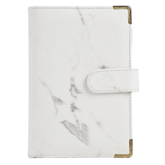 Classeur à Anneaux Effet Marbre – Coins Dorés, Format A5/A6 Blanc