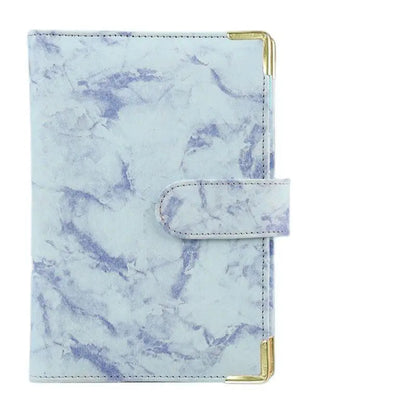 Classeur à Anneaux Effet Marbre – Coins Dorés, Format A5/A6 Bleu