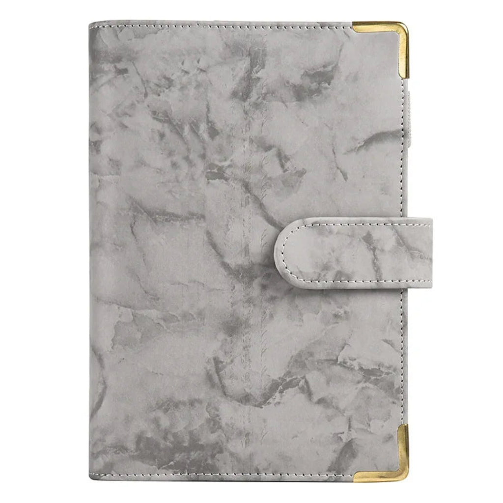 Classeur à Anneaux Effet Marbre – Coins Dorés, Format A5/A6 Gris