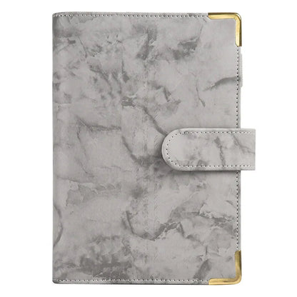 Classeur à Anneaux Effet Marbre – Coins Dorés, Format A5/A6 Gris