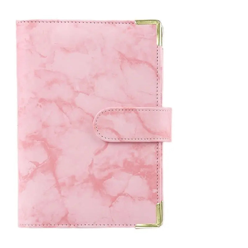 Classeur à Anneaux Effet Marbre – Coins Dorés, Format A5/A6 Rose