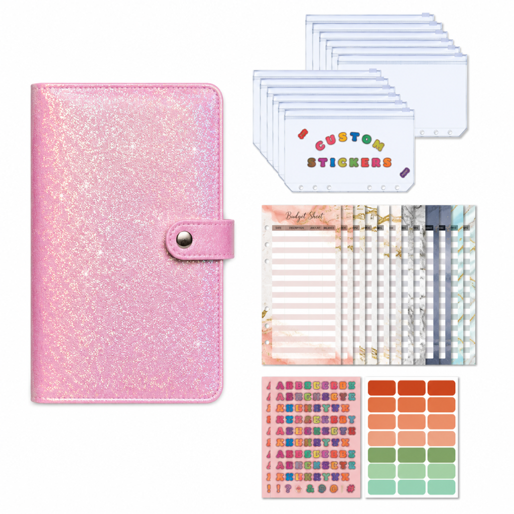 Classeur Budget A6 Holographique – Kit Cash Stuffing Prêt à l'Emploi.
