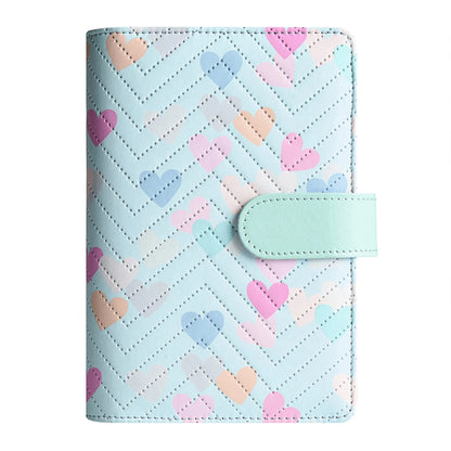Classeur Organiseur A6 Similicuir Cœurs Pastel 6 Anneaux Bleu Ciel