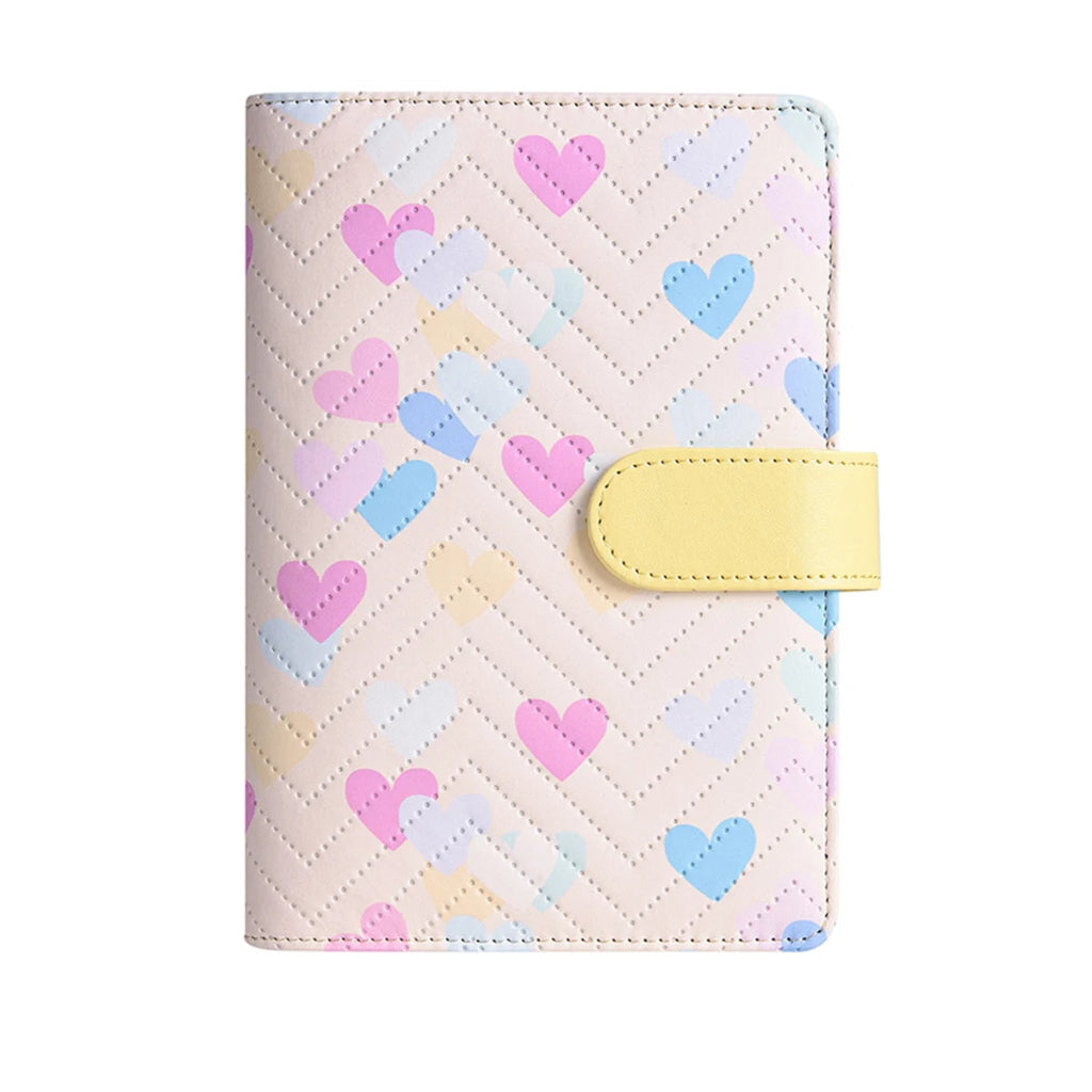Classeur Organiseur A6 Similicuir Cœurs Pastel 6 Anneaux Rose