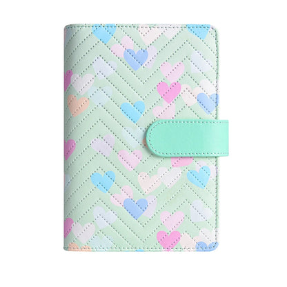 Classeur Organiseur A6 Similicuir Cœurs Pastel 6 Anneaux Vert Menthe