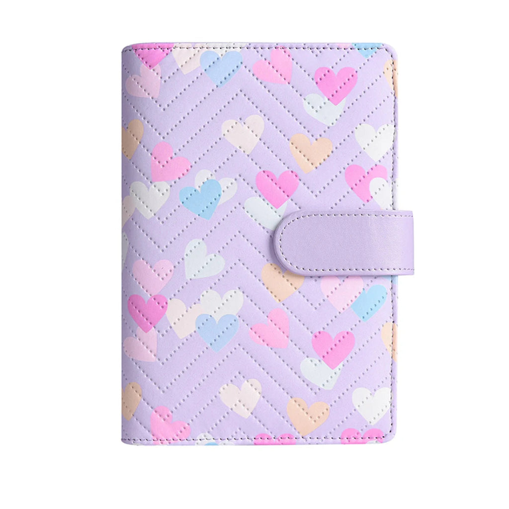 Classeur Organiseur A6 Similicuir Cœurs Pastel 6 Anneaux Violet