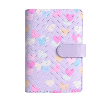 Classeur Organiseur A6 Similicuir Cœurs Pastel 6 Anneaux Violet