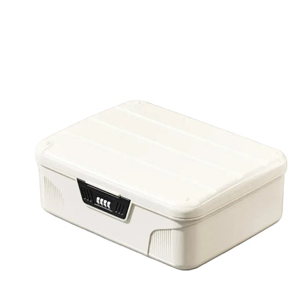 Coffre de Rangement Sécurisé à Code 4 Chiffres - Boîte de Stockage Verrouillable en ABS pour Documents, Bijoux et Objets de Valeur Blanc Modèle Moyen